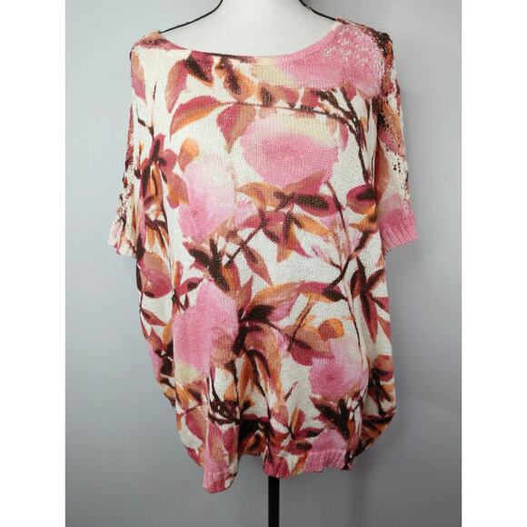 Chicos Pink Floral Cherry Blossom Blouse Women's X- Large Netting Spring Summer - Picture 1 of 8